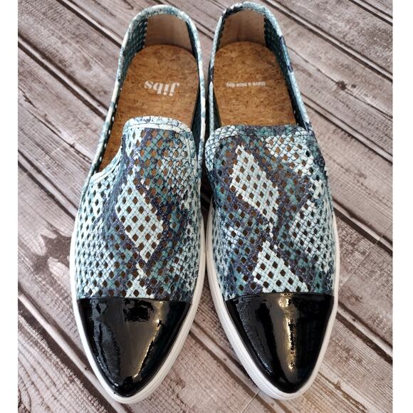 Jibs Slim Teal Python Print Perforated Leather Pointed-Toe Slip-On Shoes Women 9 - Picture 2 of 12